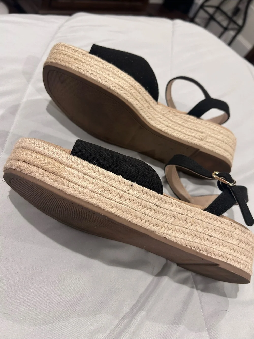 Old Navy Black Ankle-Strap Espadrille Wedge Sandals